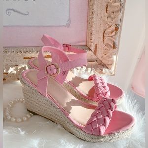 Pink braided wedges